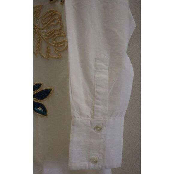 SER.O.YA Women Sz 2XS White Oversized Embellished Beaded Button-Up L/S Shirt - Picture 7 of 13